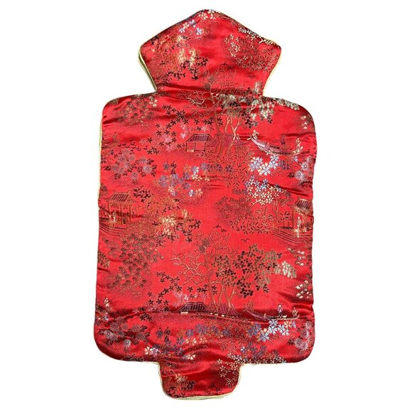 Vintage Red Asian China Silk Hot Water Bottle Cover Gold Floral - Picture 1 of 2